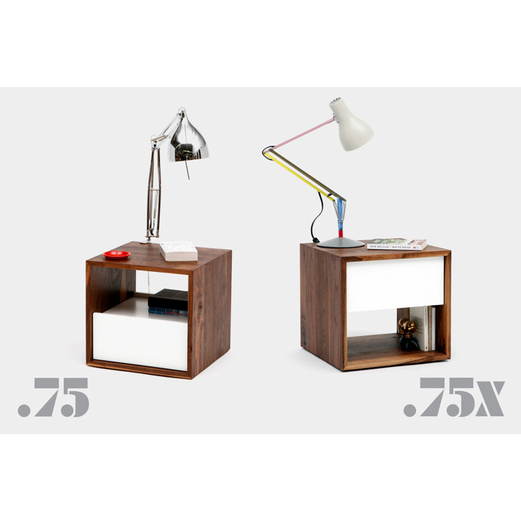 Walnut and White Solid Wood Nightstand with Drawer