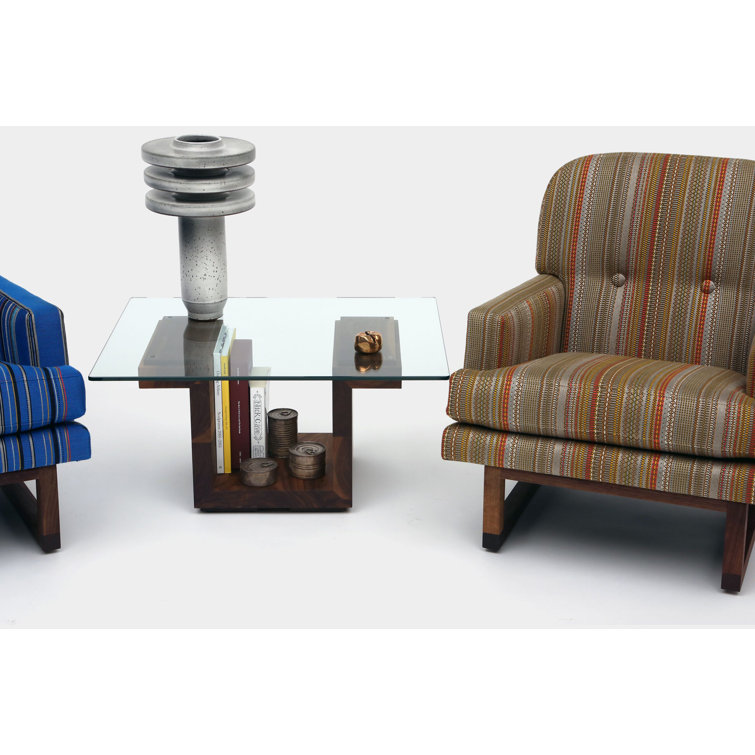 Eclipse Walnut Pedestal Coffee Table with Tempered Glass Top