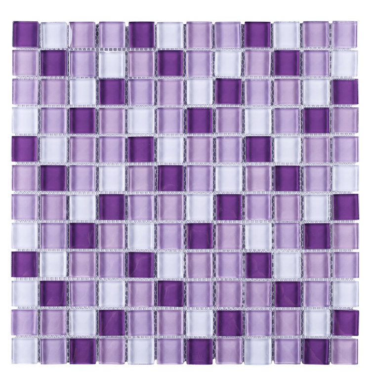 Purple and White Glass Mosaic Tile Sheet for Walls