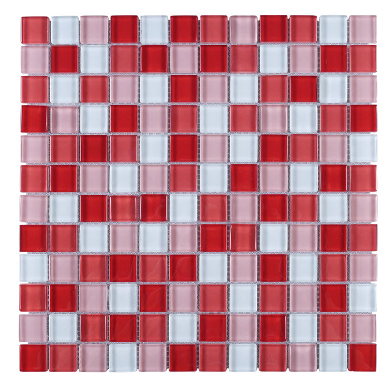 Red and Pink Glass Mosaic Tile Sheet for Kitchen and Bathroom