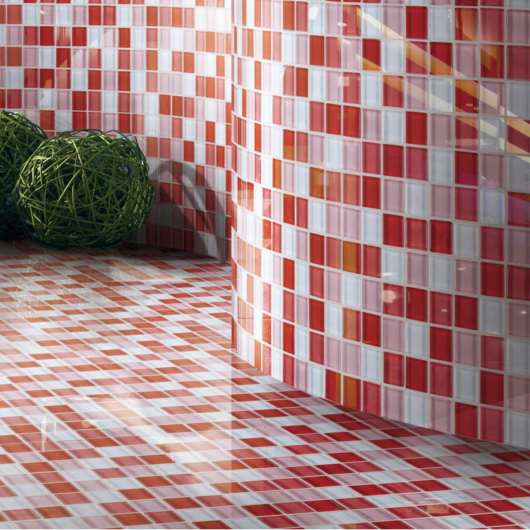 Red and Pink Glass Mosaic Tile Sheet for Kitchen and Bathroom
