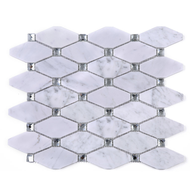 White Carrara Diamond and Dot Marble Mosaic Wall Tile
