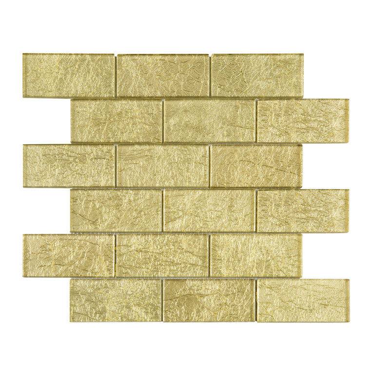 Gold Glass Brick Joint Mosaic Wall Tile Sheet