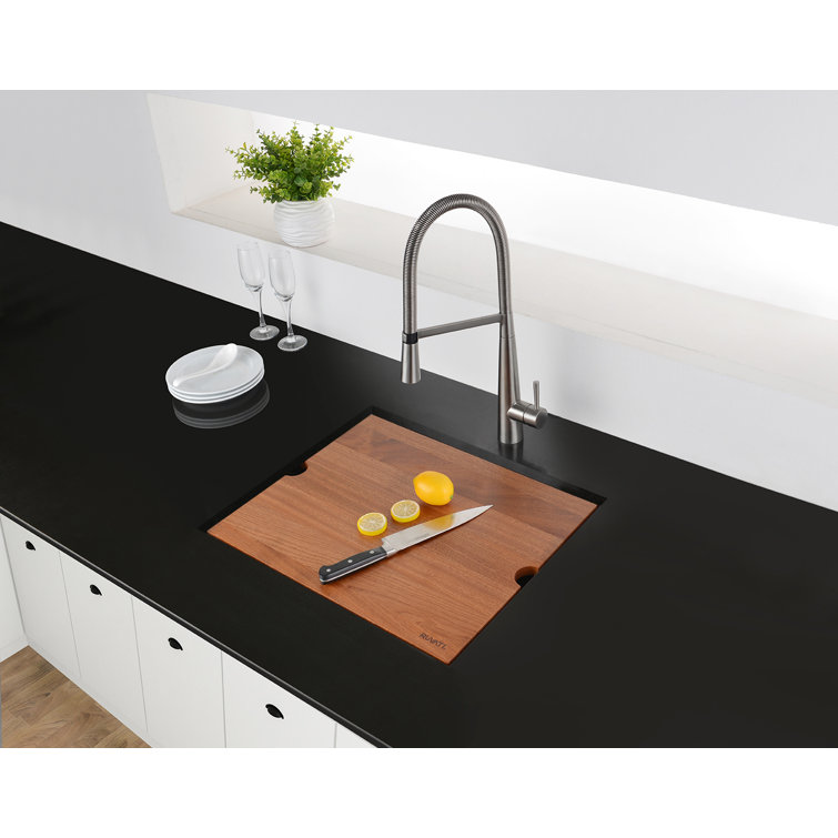 Roma 19" Brushed Stainless Steel Undermount Workstation Sink with Mahogany Cutting Board
