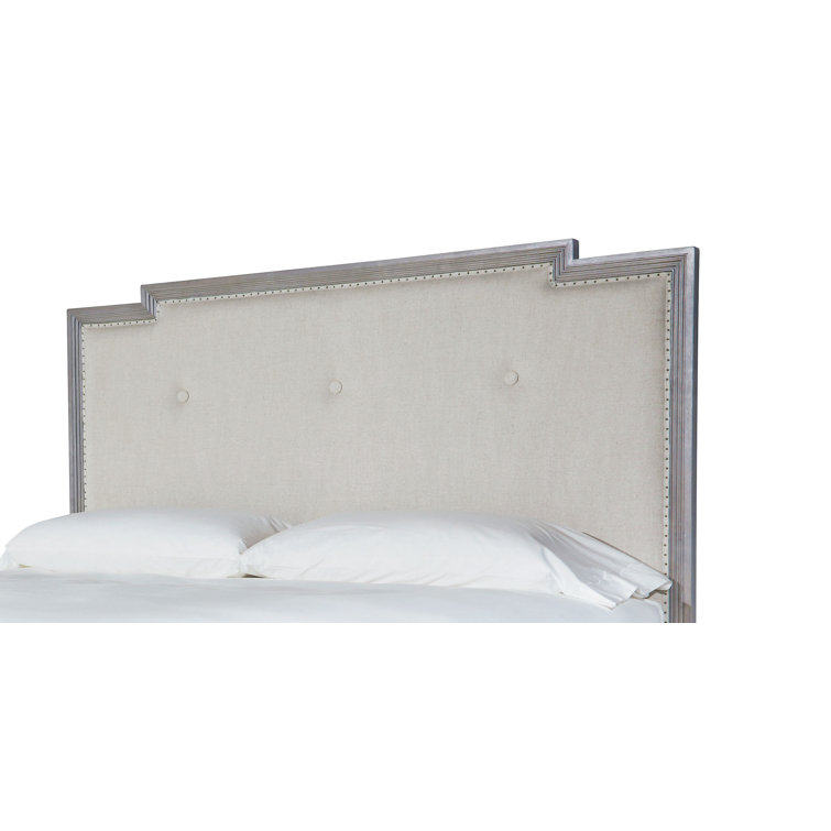 Smoke Gray King Upholstered Panel Bed with Nailhead Trim