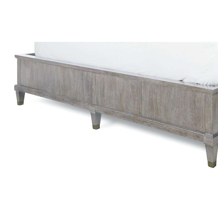 Smoke Gray King Upholstered Panel Bed with Nailhead Trim