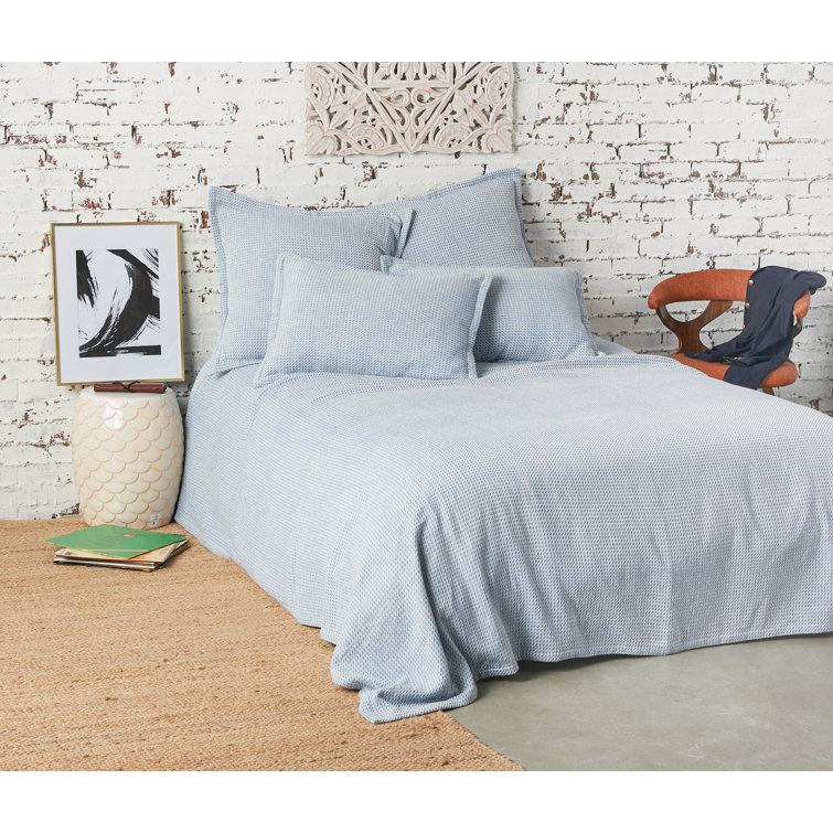 Santorini Blue Embroidered Cotton Standard Pillow Sham