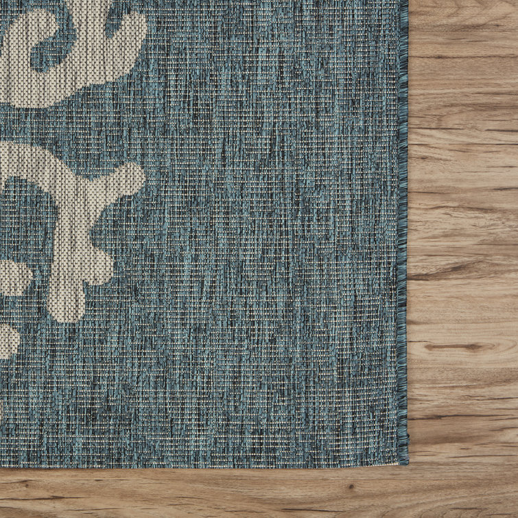 Blue and Gray Coastal Coral Reef 5' x 7' Indoor/Outdoor Rug
