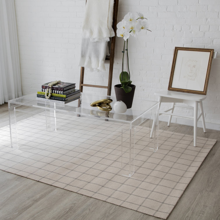 Ivory Handwoven Wool Plaid Runner Rug 2'3" x 8'