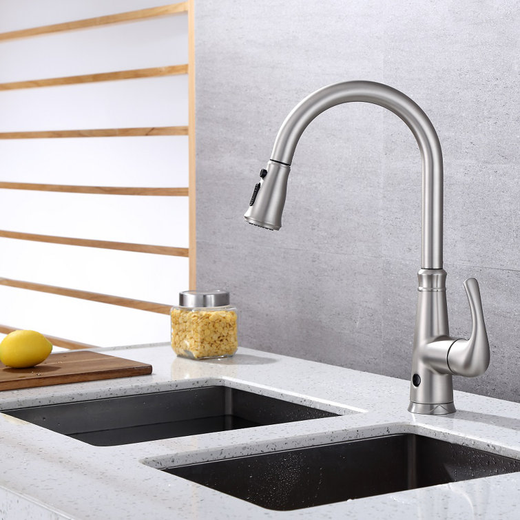 Brushed Nickel Single Handle Pull-Down Kitchen Faucet with Spray
