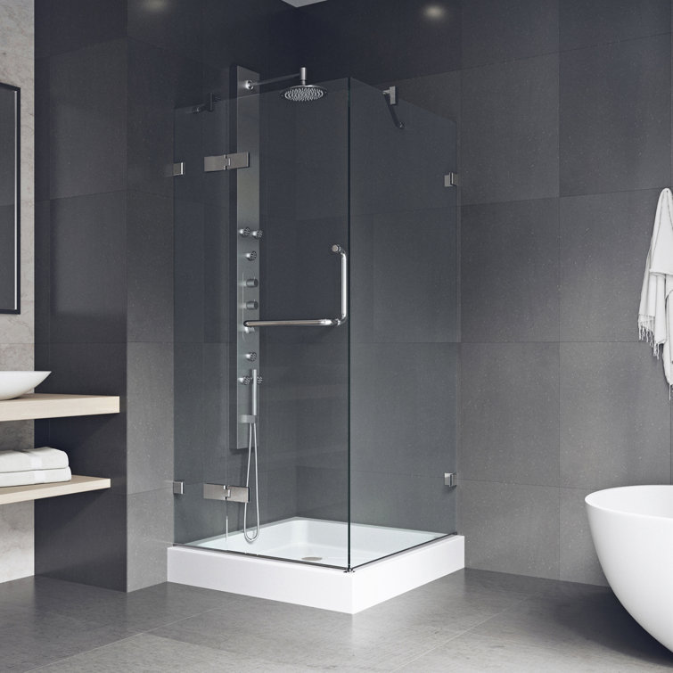 Monteray Frameless Clear Glass Hinged Shower Enclosure with Brushed Nickel Hardware