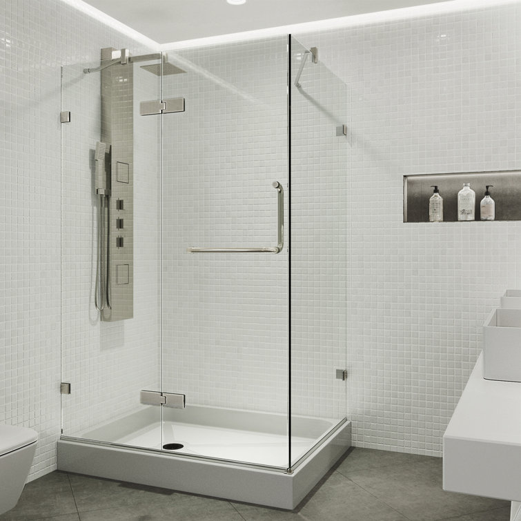 Monteray 48" x 32" Frameless Clear Glass Shower Enclosure with Brushed Nickel Hardware
