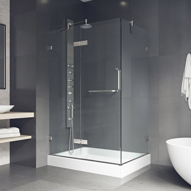 Monteray 48" x 32" Frameless Clear Glass Shower Enclosure with Brushed Nickel Hardware