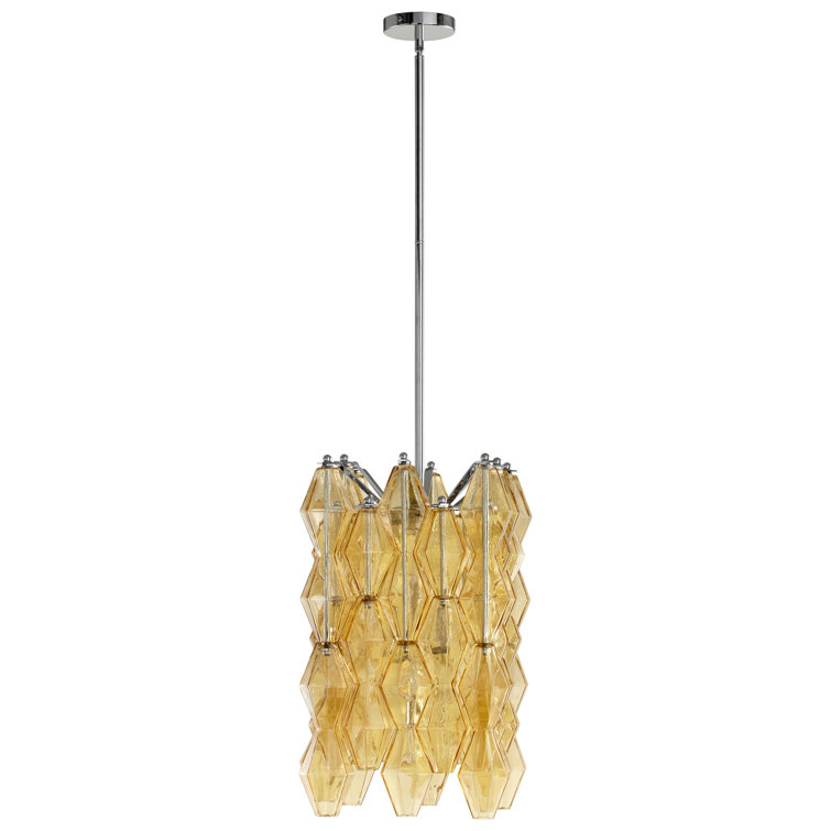 Amber Glass and Chrome Geometric Pendant Light