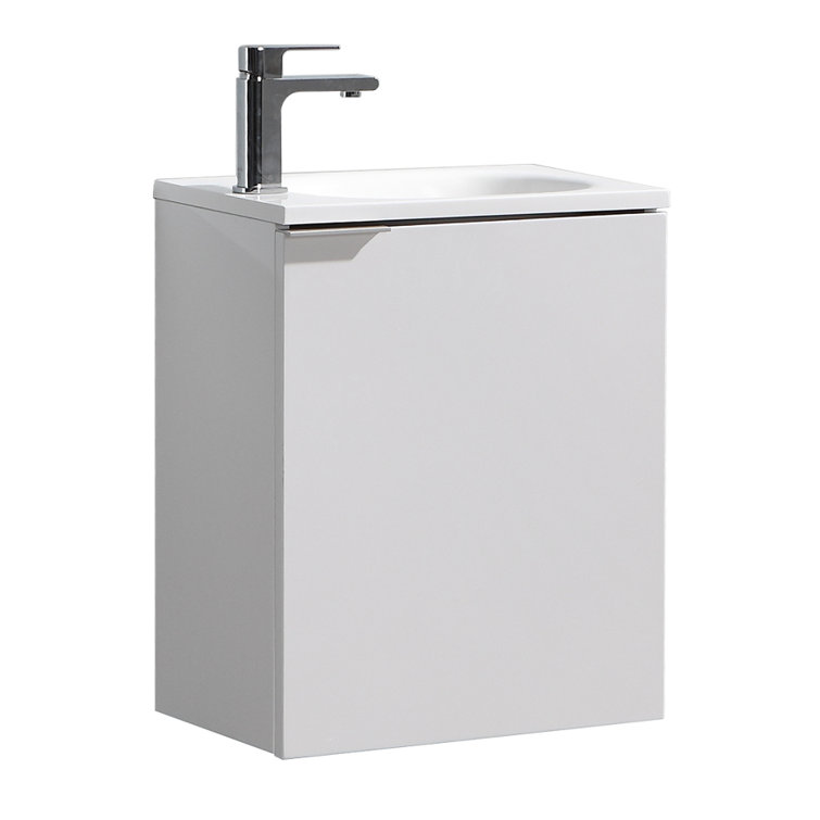 Sleek 20" Glossy White Wall-Mounted Modern Vanity with Integrated Sink