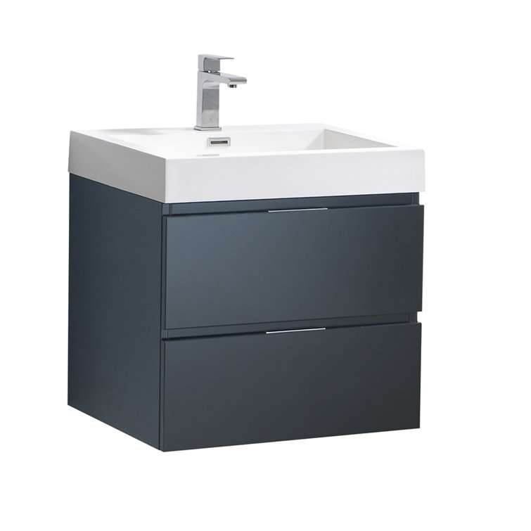 Valencia 24" Glossy Gray Wall Mount Vanity with Acrylic Sink