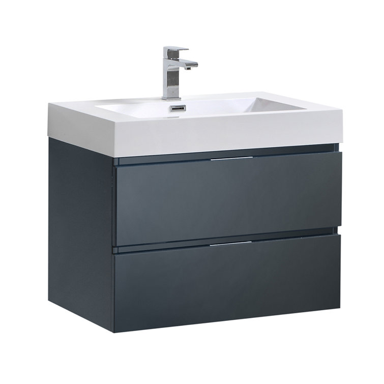Valencia 30" Glossy Gray Wall-Mounted Modern Vanity with Integrated Sink