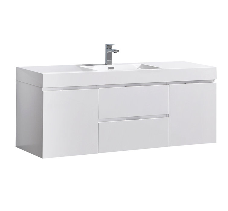 Valencia 60" Glossy White Wall Mount Double Vanity