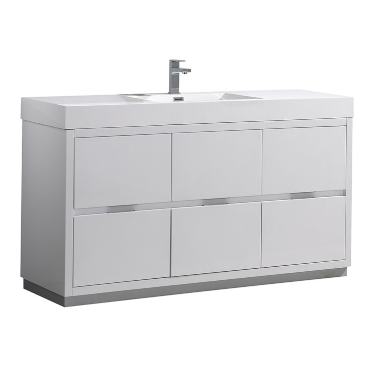 Glossy White 60" Modern Freestanding Vanity with Man-Made Stone Top