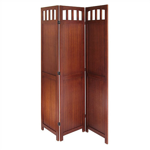 Antique Walnut 3-Panel Wood Folding Room Divider