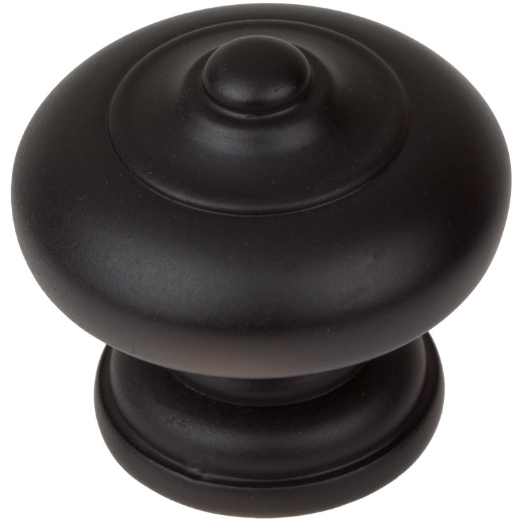 Matte Black Round Mushroom Cabinet Knob with Mounting Hardware