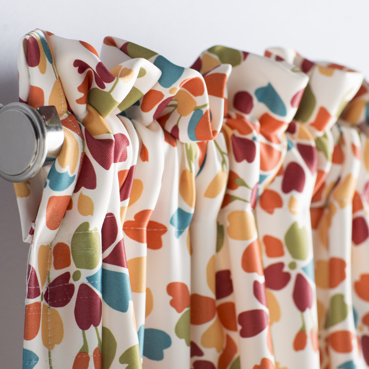 Turquoise Tangerine Floral Room Darkening Curtain Pair