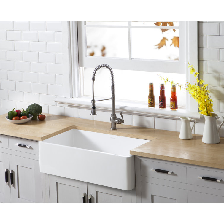 Matte White Stone Apron-Front Single Bowl Farmhouse Kitchen Sink