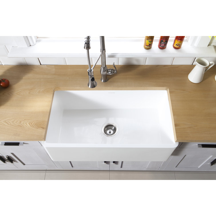 Matte White Stone Apron-Front Single Bowl Farmhouse Kitchen Sink