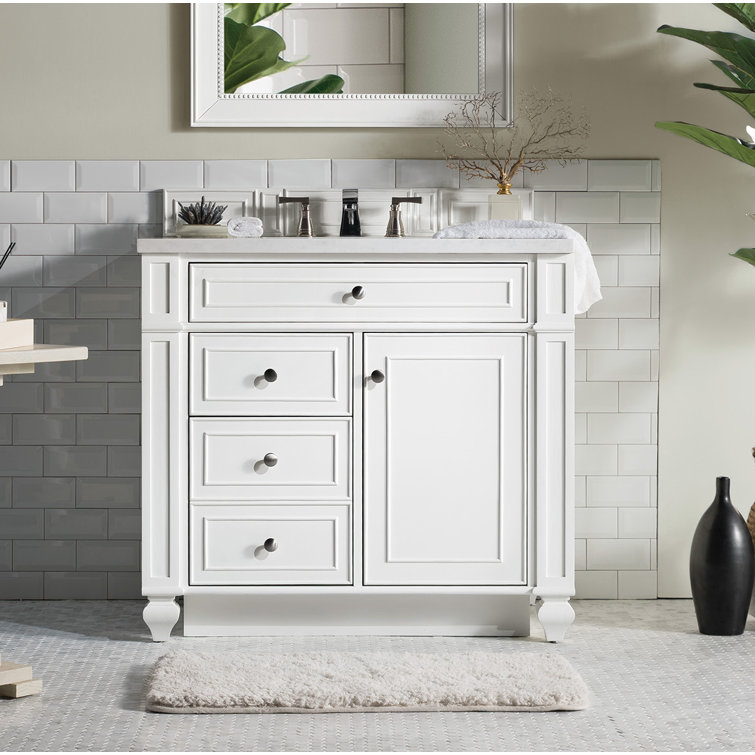 Bright White Plywood Single Vanity with Carrara Marble Top