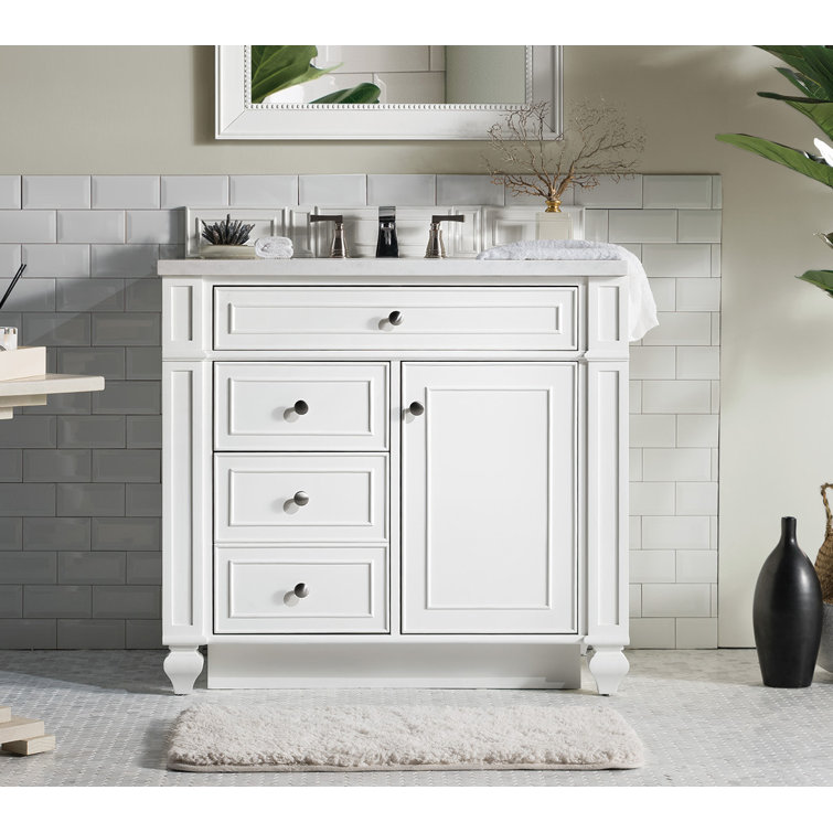Bright White Plywood Single Vanity with Carrara Marble Top
