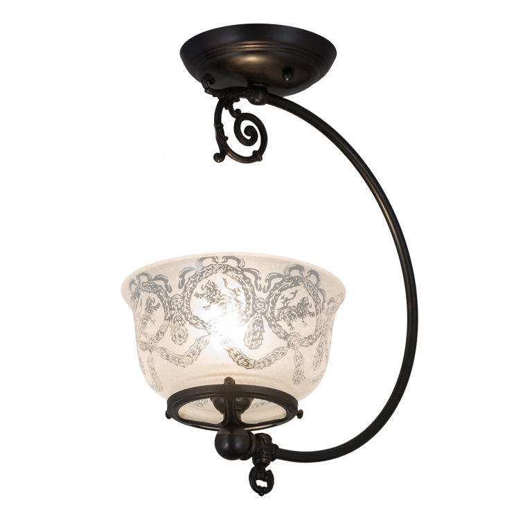 Craftsman Brown Copper and White Glass LED Semi-Flush Mount