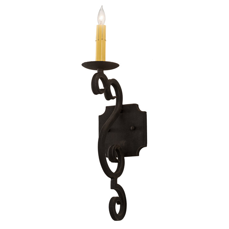 Black Cracked Ice Iron Candle Wall Sconce with Glass Fabric Shade