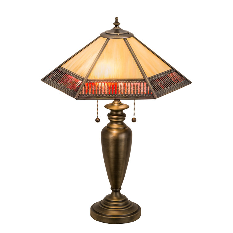 Antique Brass and Glass Gothic Table Lamp, 25"