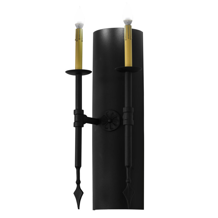 Warwick 24" Black Textured Faux Amber Candle Wall Sconce