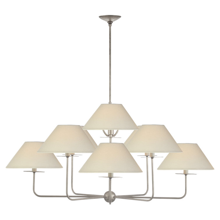 Kelley 9-Light Burnished Silver Leaf Chandelier with Linen Shades