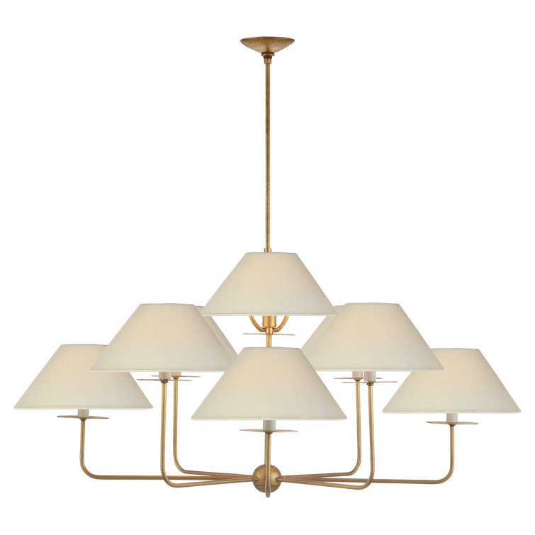 Kelley Gilded Iron 9-Light Chandelier with Linen Shades