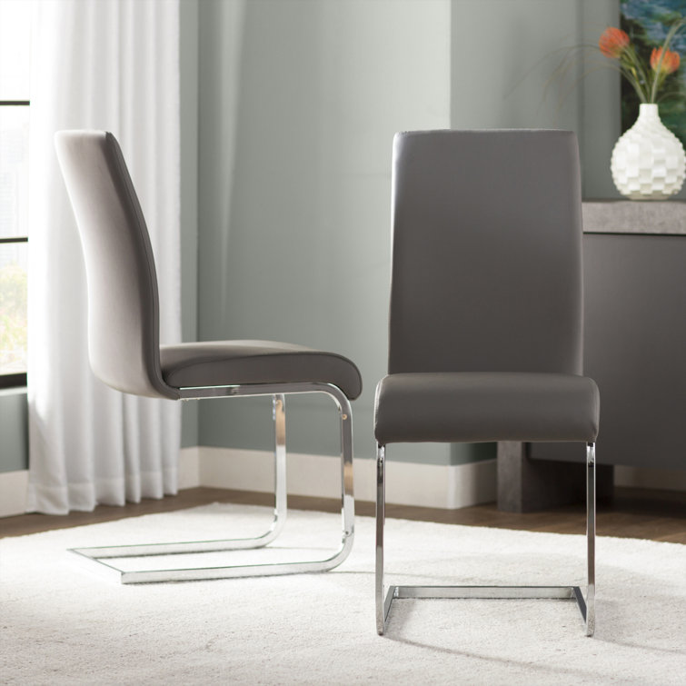 Chrome-Finished Metal Side Chair with Gray Faux Leather Upholstery