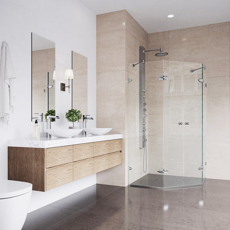 Gemini 47" Brushed Nickel Frameless Neo-Angle Shower Enclosure