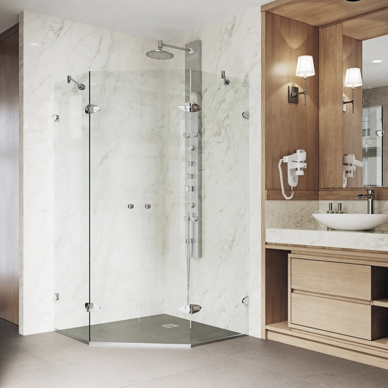 Gemini 47" Brushed Nickel Frameless Neo-Angle Shower Enclosure