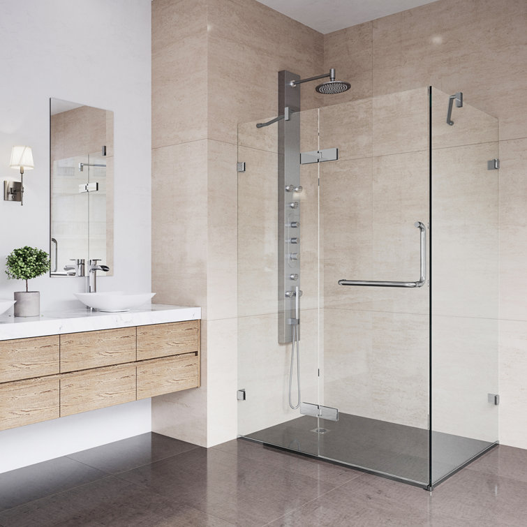 Monteray Frameless Clear Glass Shower Enclosure with Brushed Nickel Hardware