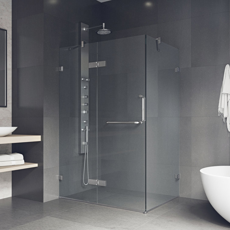 Monteray Frameless Clear Glass Shower Enclosure with Brushed Nickel Hardware