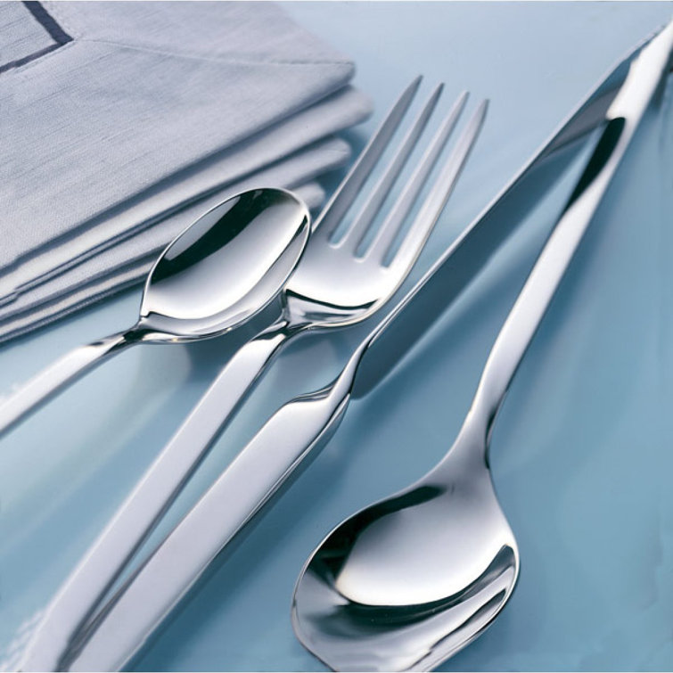 New Wave 64-Piece Stainless Steel Flatware Set with Curved Handles