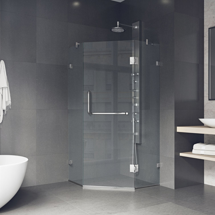 Piedmont Frameless Neo-Angle Shower Enclosure with Clear Glass and Brushed Nickel Hardware