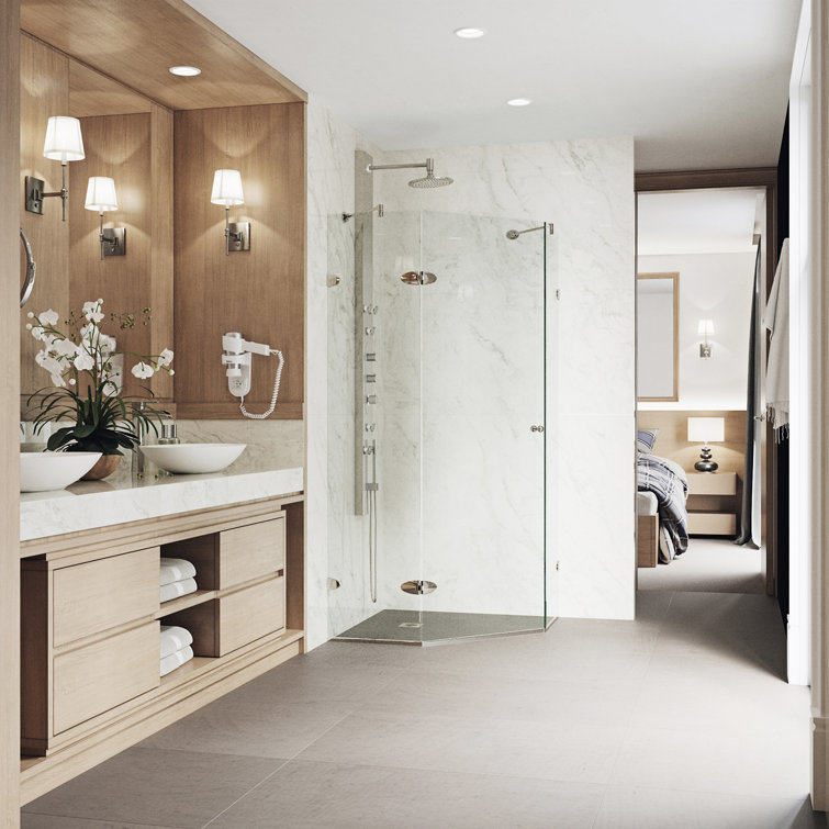 Verona 42" Frameless Neo-Angle Shower Enclosure with Clear Glass