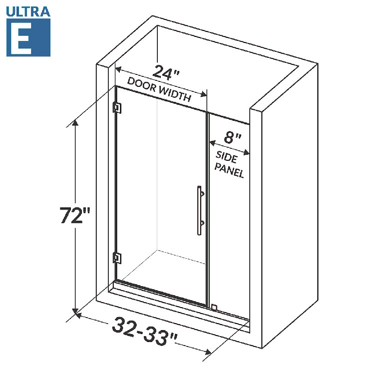 Ultra-E 33" x 72" Frameless Clear Glass Shower Door with Chrome Hardware