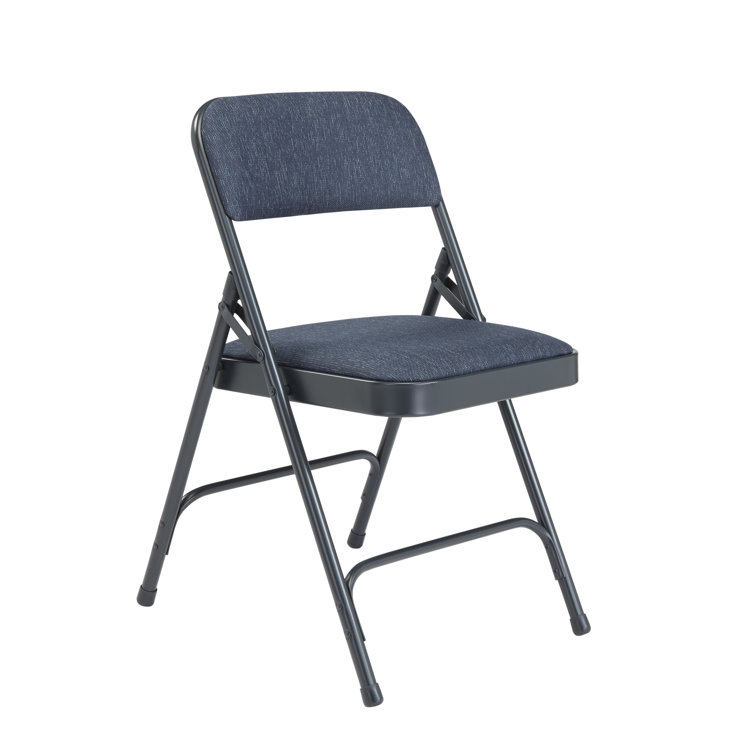 Blue Fabric Padded Armless Reception Chairs with Metal Frame, Set of 4