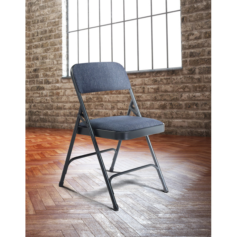 Blue Fabric Padded Armless Reception Chairs with Metal Frame, Set of 4