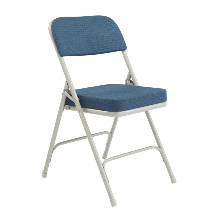 Regal Blue Fabric Upholstered Armless Folding Chairs with Metal Frame - Set of 2