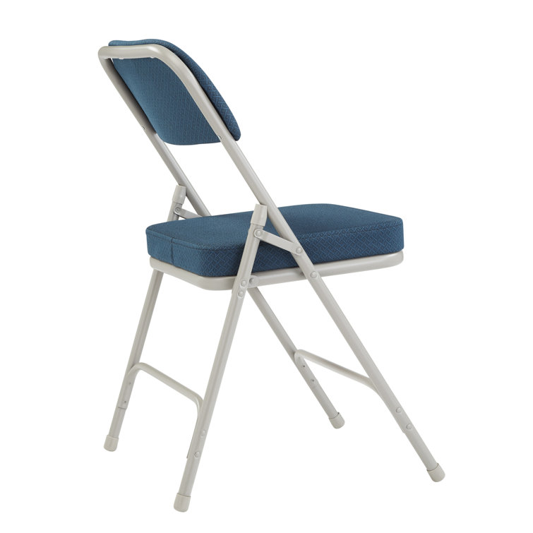 Regal Blue Fabric Upholstered Armless Folding Chairs with Metal Frame - Set of 2