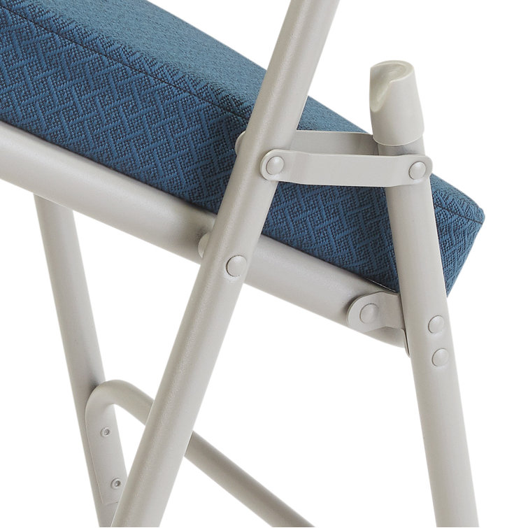 Regal Blue Fabric Upholstered Armless Folding Chairs with Metal Frame - Set of 2
